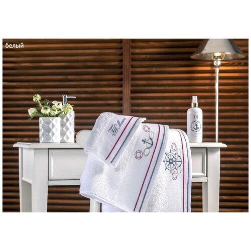 Комплект полотенец с вышивкой (30x50, 50x100, 75x150) 3 шт Navy Tivolyo (белый), Комплект полотенец (3 шт)