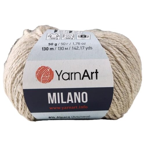 Пряжа YarnArt Milano, 20 % шерсть, 8 % альпака, 65 % акрил, 8 % вискоза, 50 г, 130 м, 1 шт., 870 130 м, бежевый  - купить