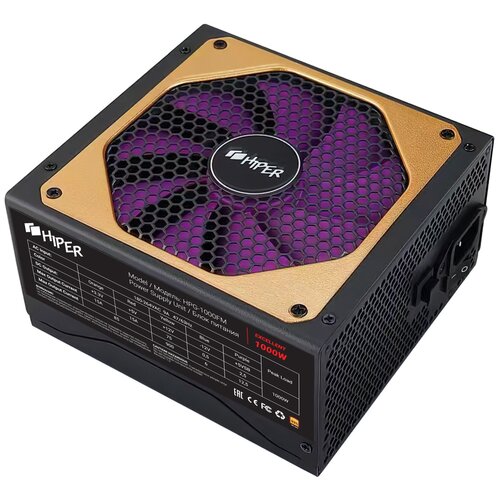 PSU HIPER HPG-1000FM (1000W 80+Gold, 14cm Fan, 220V input, Efficiency 90%, Modular, Black) BOX