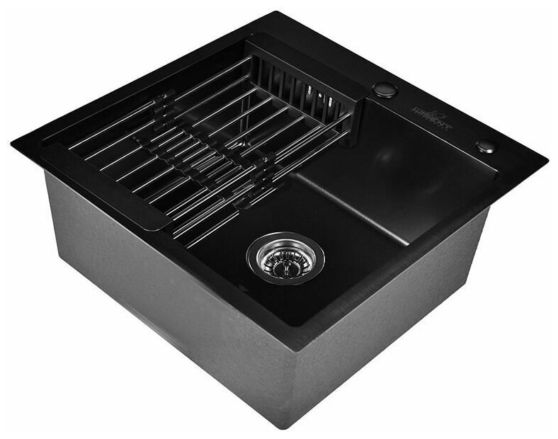 Комплект кухонная мойка из нержавеющей стали WISENT WX 5050B с PVD покрытием (50х50см) с коландером и дозатором. - фотография № 4