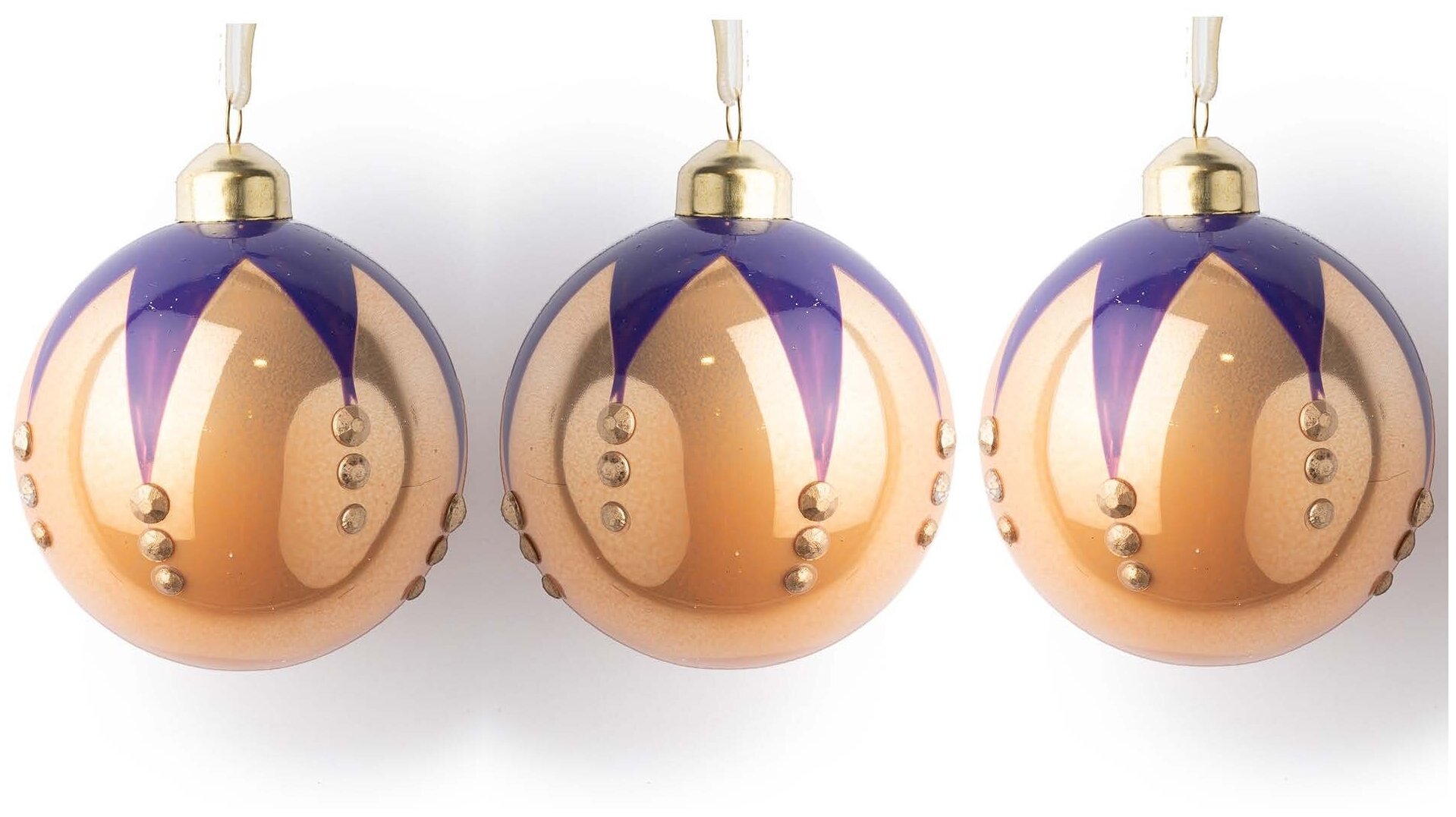 12922 Набор елочных шариков Кремово-фиолетовый шар с пуговками 8 см 3 шт Кarlsbach