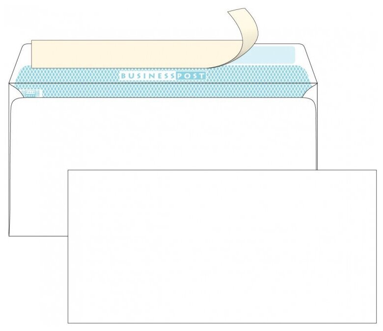 Конверт Packpost Businesspost C65 90 г/кв. м белый стрип с внутренней запечаткой (1000 штук в упаковке)