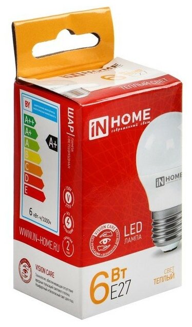Лампа светодиодная IN HOME LED-VC (4690612020525), E27, P45, 6 Вт, 3000 К - фотография № 8