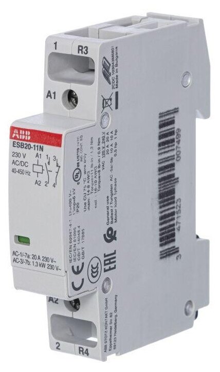 Модульный контактор ESB20 2P 20А 220/230В AC/DC | код. 1SBE121111R0611 | ABB ( 1шт. )