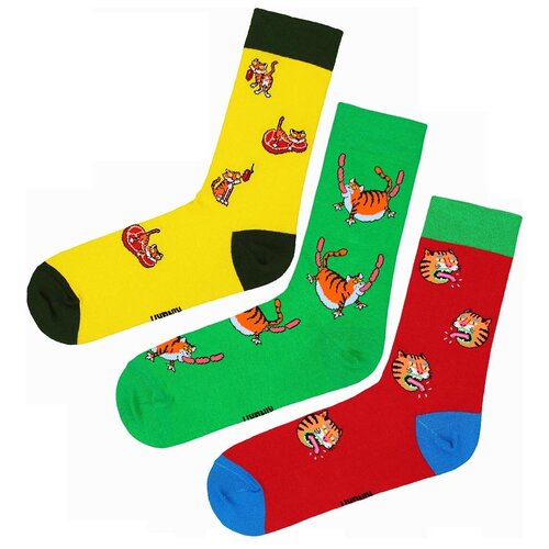 Носки Kingkit, 3 пары, размер 36-41, желтый, красный, зеленый носки 4 пары размер 36 41 зеленый красный желтый бежевый