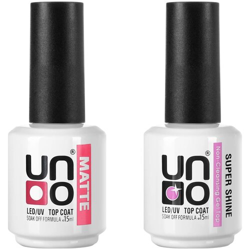 UNO Набор для маникюра Super Shine Top Coat + Matte Top Coat, бесцветный uno набор для маникюра diamond shield top super shine top бесцветный 16 г