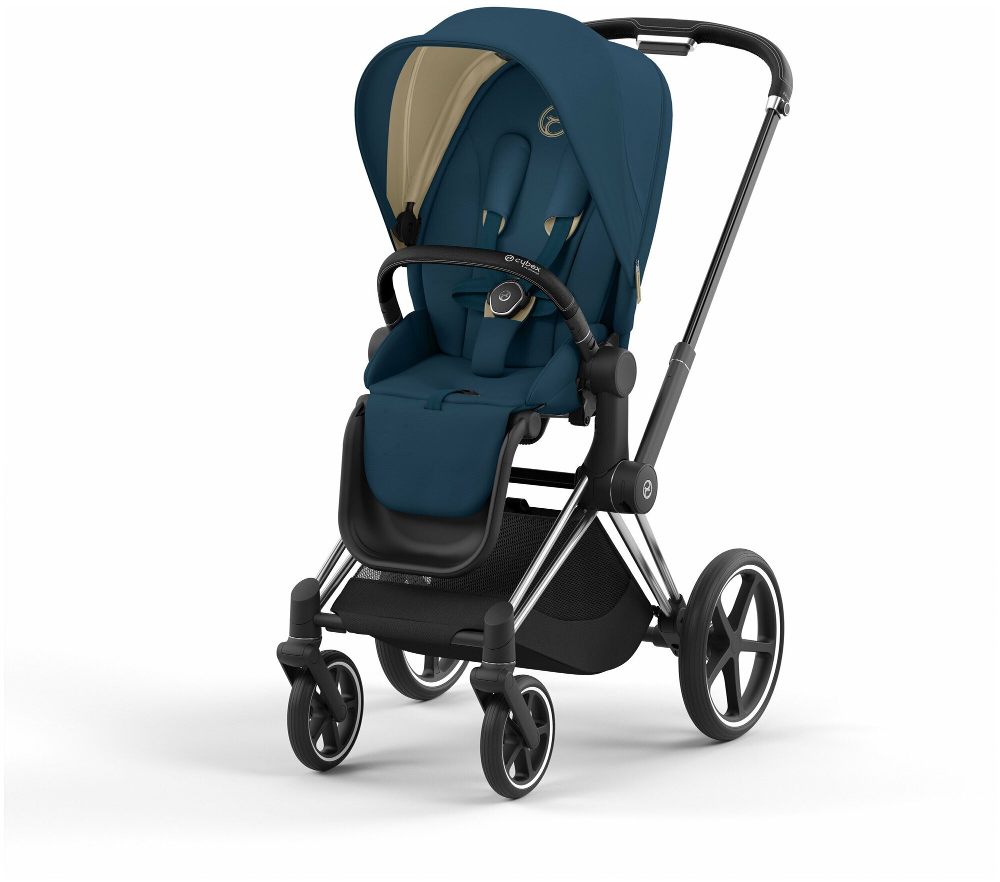 Прогулочная коляска Cybex Priam IV Mountain Blue на шасси IV Chrome black