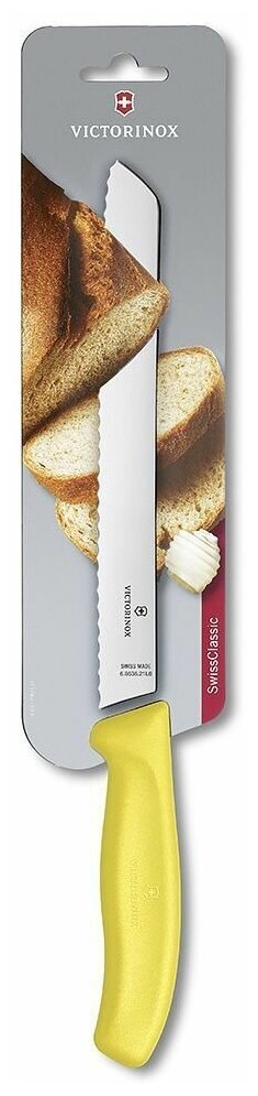 Нож Victorinox для хлеба, лезвие 21 см волнистое, зеленый, в блистере - фотография № 5