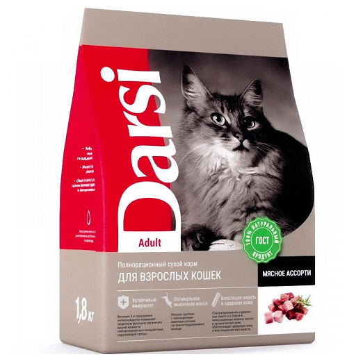 Сухой корм для кошек Darsi с мясным ассорти 1.8 кг - фотография № 2