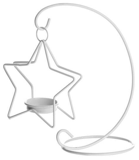 Подсвечник металл 1 свеча "Звезда на дуге" белый 20.5х10х10 см - фотография № 3
