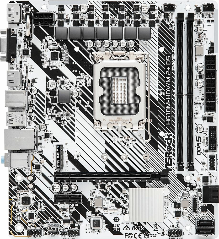 Материнская плата Asrock H610M-HDV/M.2+ D5, Socket 1700, 2xDDR5-4800