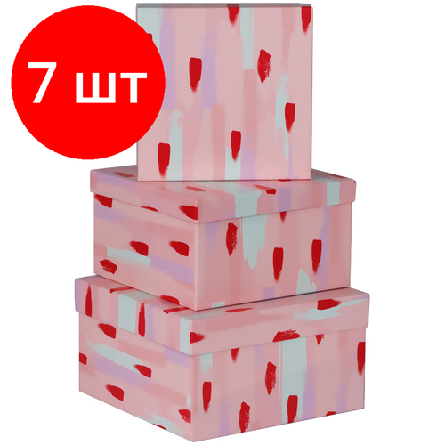 Комплект 7 шт, Набор квадратных коробок 3в1, MESHU "Stylish pink", (19.5*19.5*11-15.5*15.5*9см)