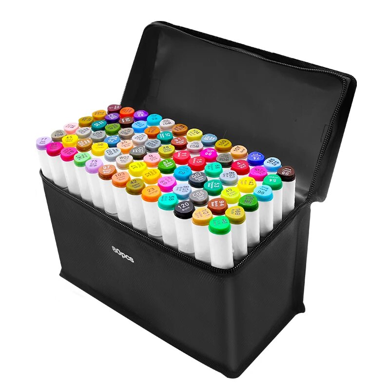 Маркеры STA для скетчинга двусторонние 80 цветов в сумке, Build