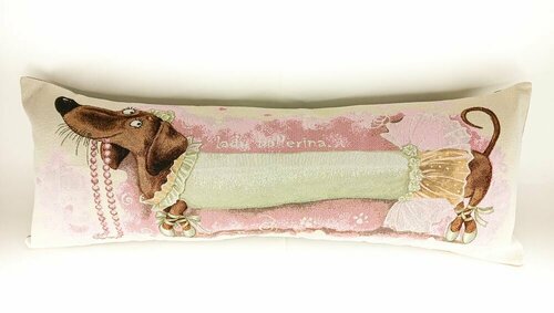 Наволочка для декоративной подушки 35х90 (+-3см) с рисунком Собака Такса балерина. Из гобелена, на молнии. Чехол на подушку декоративный