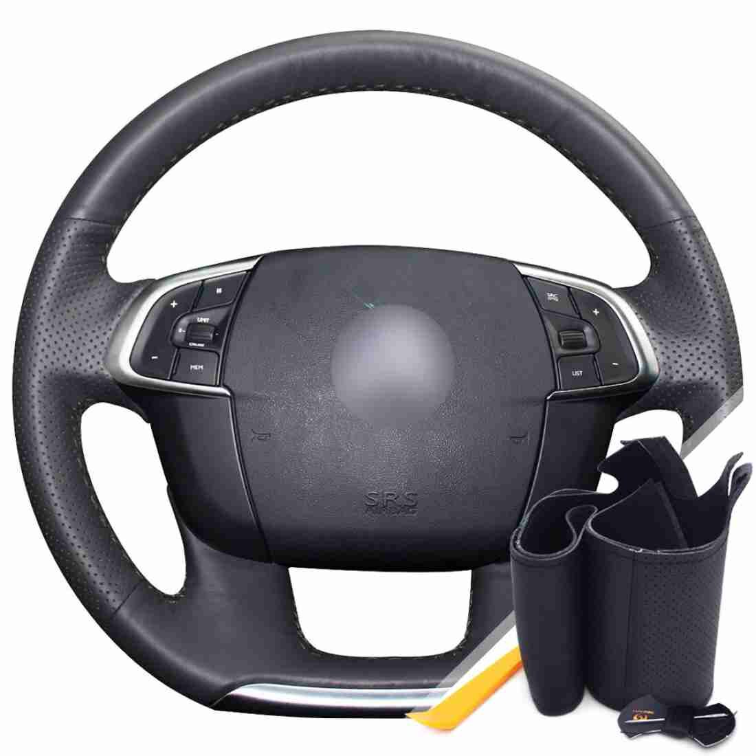Оплетка на руль из «Premium» экокожи Citroen C4, C4L 2011-2015 г. в, DS4 (для руля со штатной кожей, черная) belais #0329