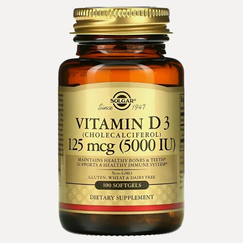 Изображение товара Капсулы SOLGAR Vitamin D3 (Cholecalciferol) 5000 МЕ, 100 шт.