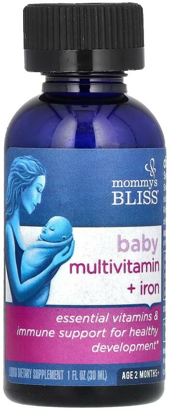 Изображение Mommy's Bliss, детские поливитамины + железо, от 2 месяцев, виноград, 30 мл (1 жидк. унция)