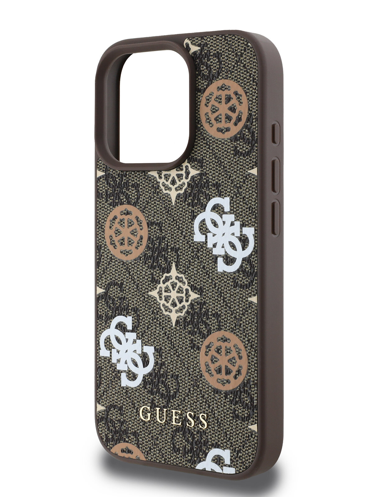 Guess для iPhone 16 Pro чехол PU 4G Colored Peony Hard Brown (MagSafe)