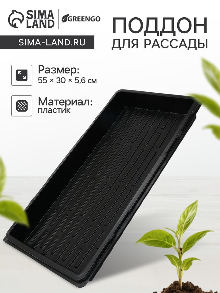 Поддон для рассады 55×30×5.6 см пластик чёрный Greengo