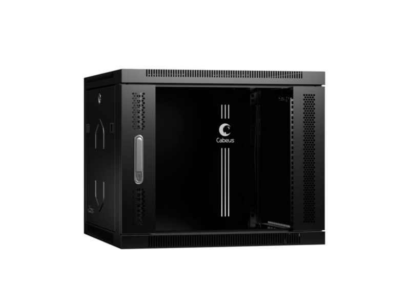 SH-05F-9U60/35-BK шкаф телекоммуникационный настенный 19" 9U 600x350x501mm (шхгхв) дверь стекло, цвет черный (RAL 9004)