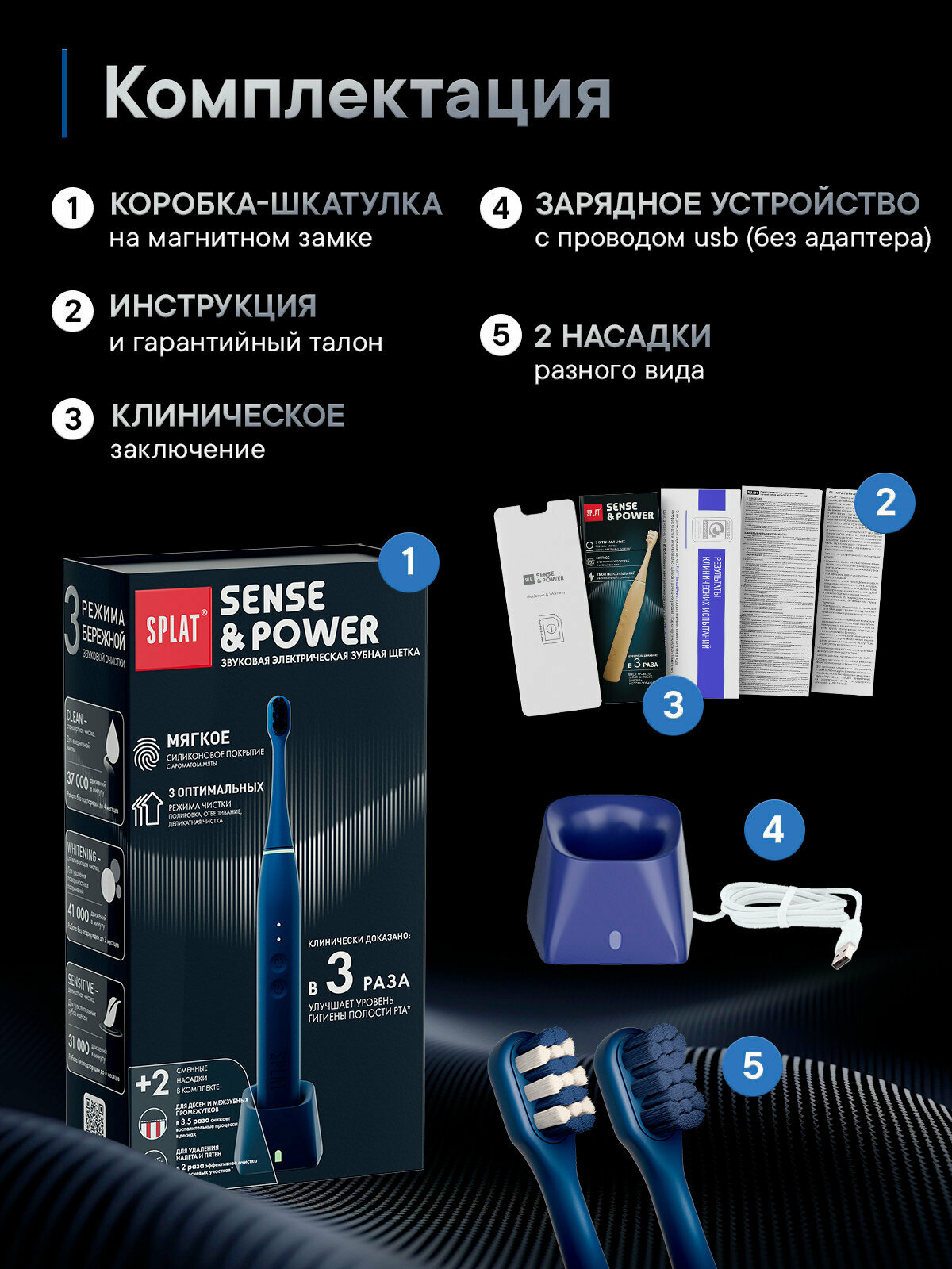 Щетка зубная электрическая звуковая со сменной насадкой в комплекте с зарядной станцией бежевая Sense&Power S88 Splat/Сплат Guangdong Roman Yechnology Co., Ltd. - фото №14