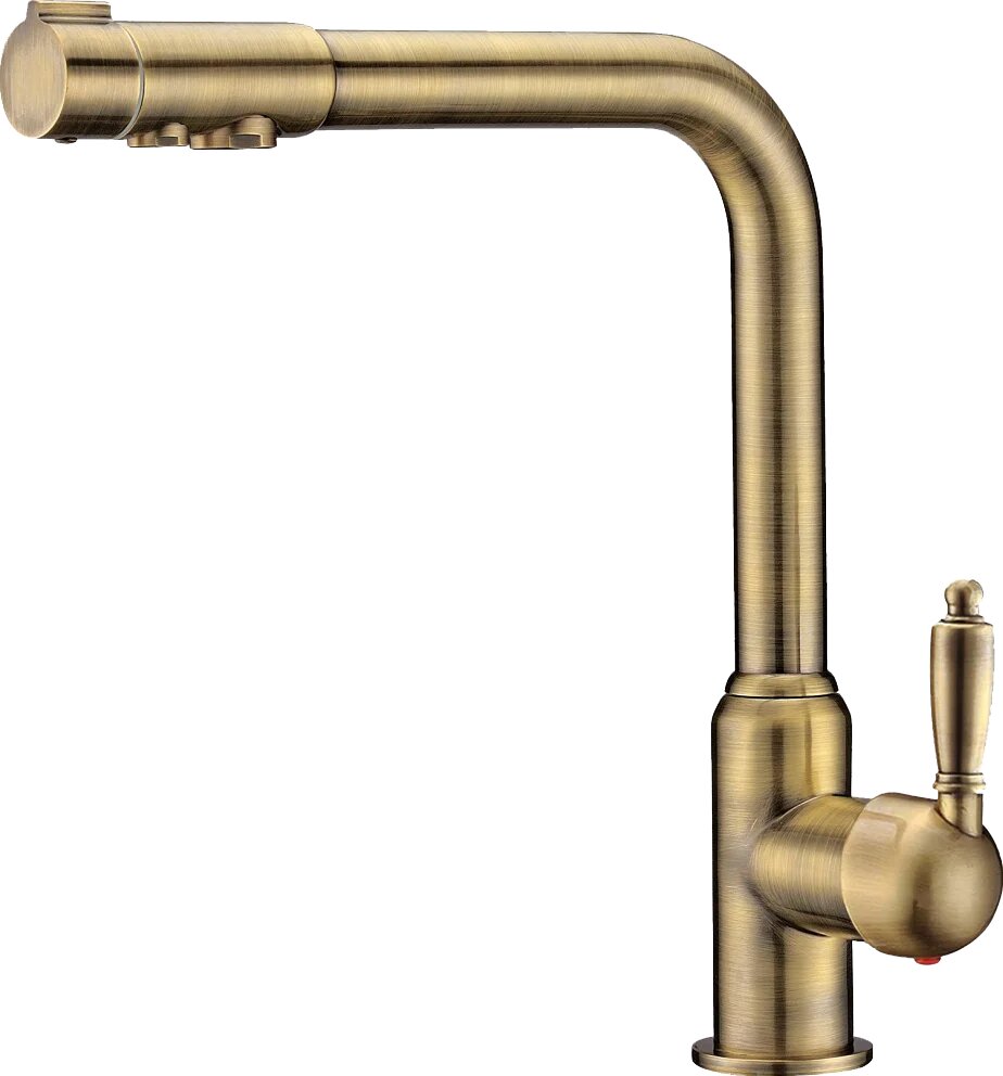 Смеситель для кухни Zorg Sanitary ZR 320 YF 33 BR с краном для питьевой воды  с поворотным изливом  бронзовый  глянцевый  однорычажный  латунный  с керамическим картриджем