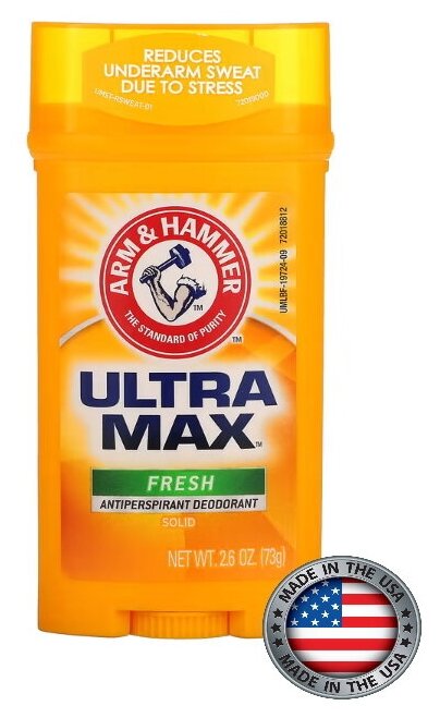 Arm & Hammer, UltraMax, твердый дезодорант-антиперспирант для мужчин, аромат «Свежесть», 73 г