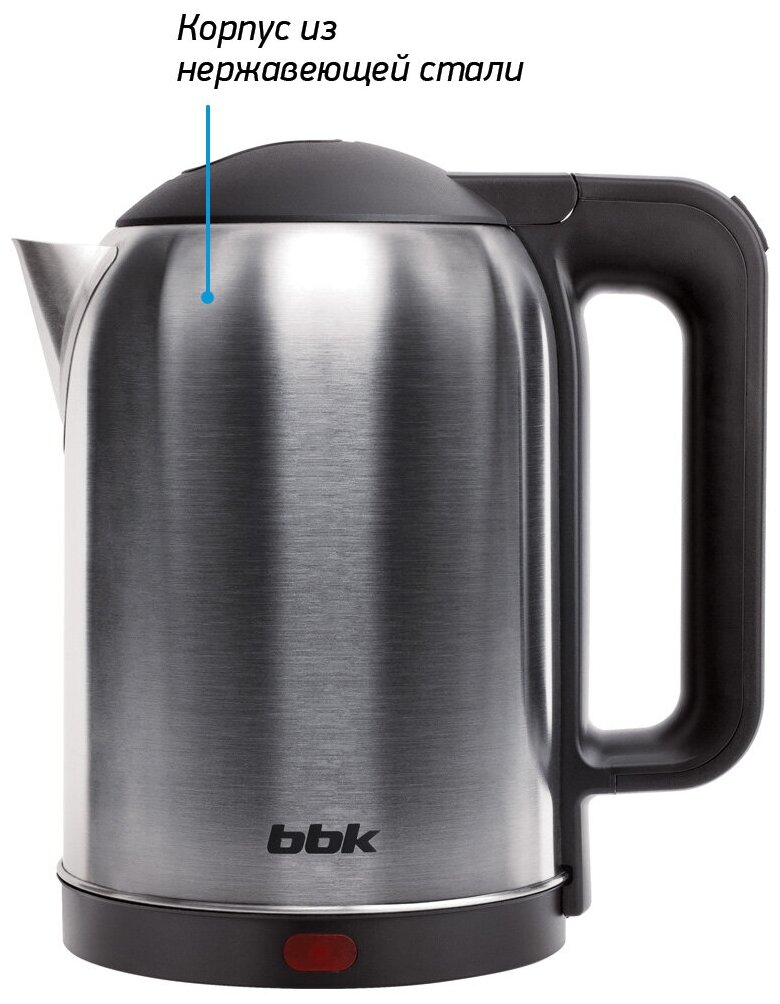 Чайник электрический BBK EK1809S нержавеющая сталь/черный, объем 1,8 л, мощность 1800-2000 Вт