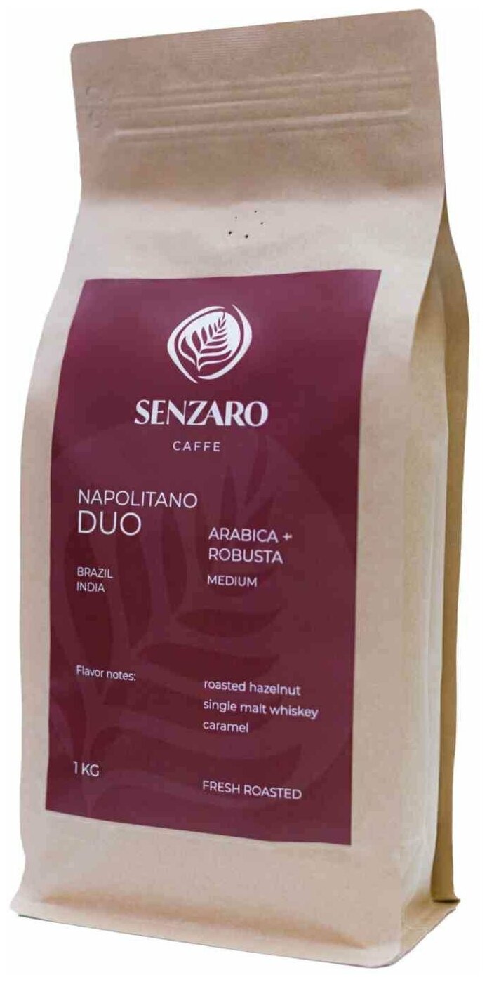 Кофе в зёрнах Senzaro Napolitano DUO Cвежеобжаренный зерновой кофе 1 кг - фотография № 1