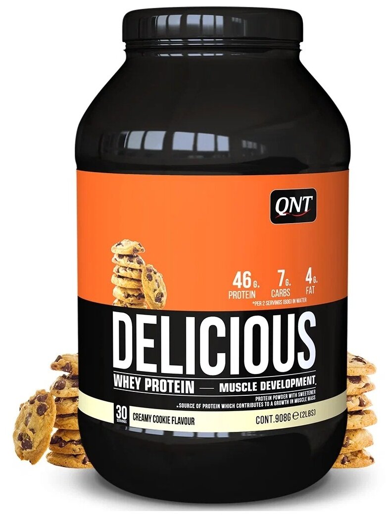 QNT Delicious Whey Protein Powder 908g Creamy Cookie/"  " 908   