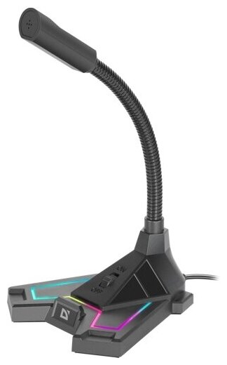 Микрофон Defender Pitch GMC 200, игровой, на подставке, USB + 3.5-мм джек, светодиодная подсветка. каучуковая основа
