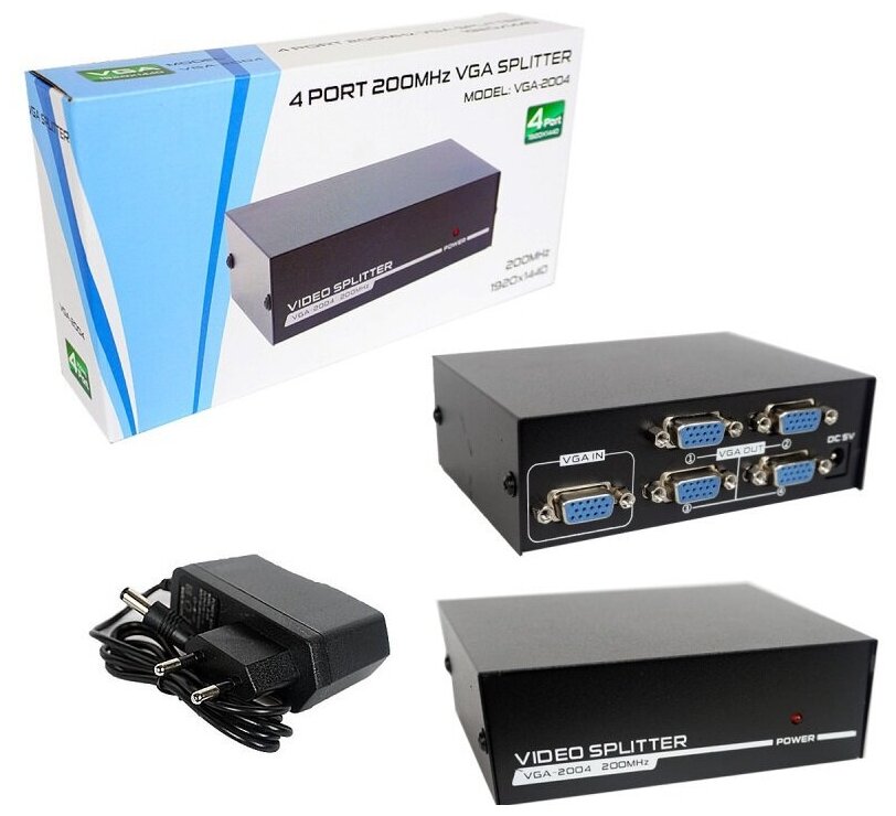 Разветвитель VGA Splitter 1x4 4Port (black) VGA-2004