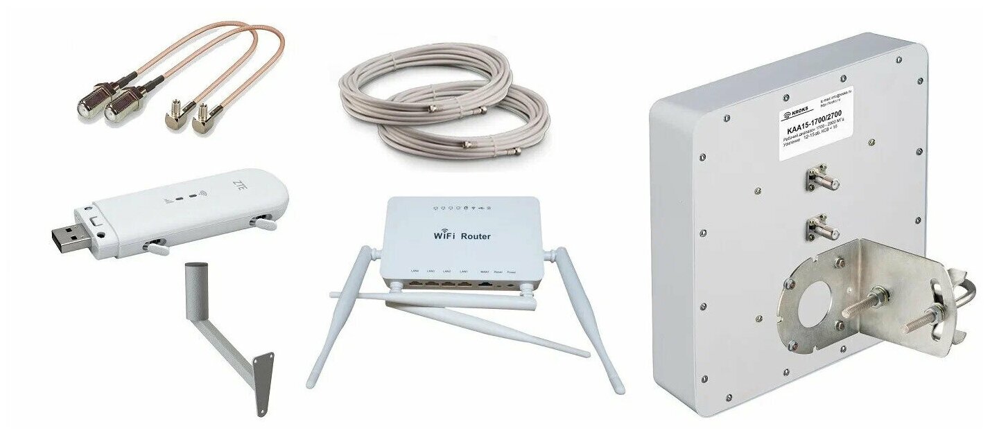 Комплект 4G Интернета под Любой тариф Модем как Huawei 3372-153 + WiFi Роутер + Антенна Kroks KAA-15 MiMO для Дома и Дачи под Безлимитный Интернет