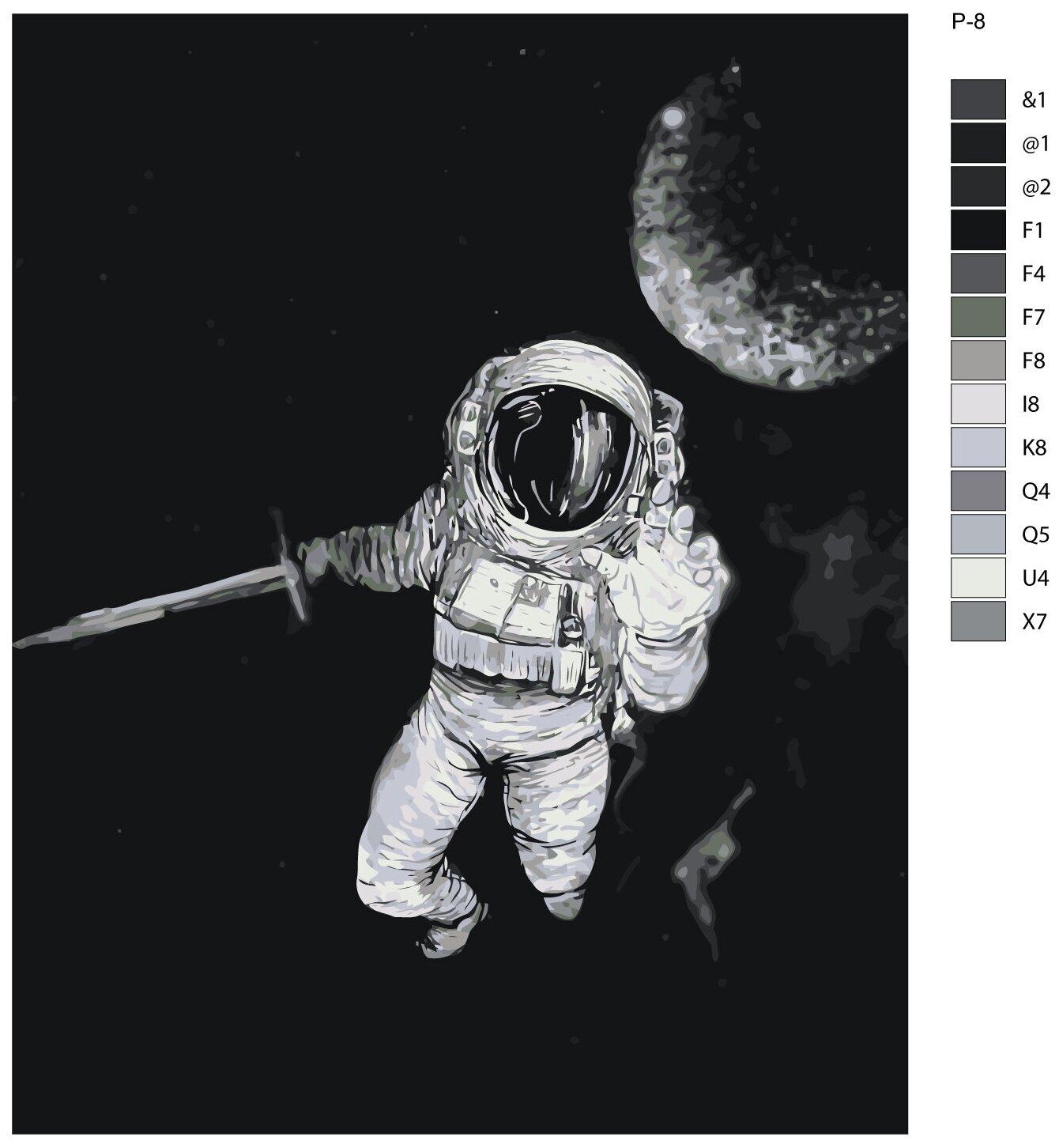Картина по номерам, 40 x 50, IIIR-P-8, космос, космонавт, арт, луна , "Живопись по номерам", набор для раскрашивания, раскраска