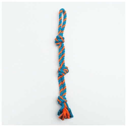 Игрушка-дразнилка канатная для собак, двойная, до 50 см, до 140 г, голубая/оранжевая 7883183