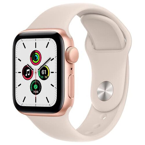 Apple Watch Apple Watch SE, 40 мм, алюминий золотого цвета, спортивный ремешок цвета «сияющая звезда»