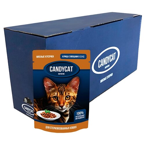 Влажный корм для кошек CandyCat с курицей и овощами 25 шт. х 85 г (кусочки в соусе)