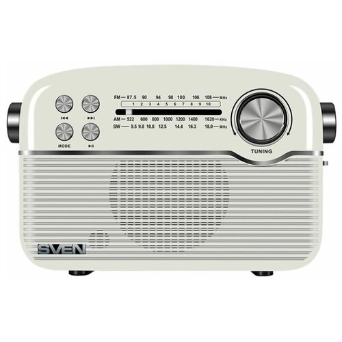 SVEN SRP-500 белый Радиоприёмник (3 Вт, FM/AM/SW, USB, microSD, AUX, Bluetooth, 1200 мАч)