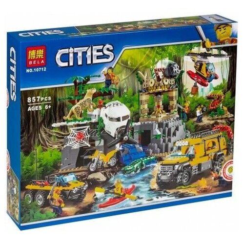 конструктор сити база исследователей джунглей 857 деталей совместим с lego city дополняет лего полиция игрушки для мальчиков city Конструктор Cities Сити (City) База исследователей джунглей 10712 857 деталей