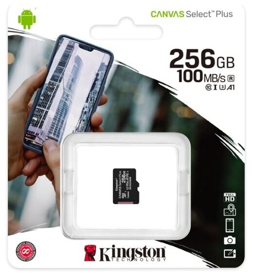 Карта памяти Kingston micro SDXC 256Gb Canvas Select Plus UHS-I U3 V30 A1 (100/85 Mb/s)