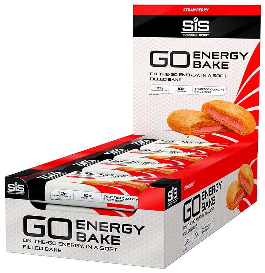 SiS, Углеводный энергетический батончик с начинкой GO Energy BAKE, упаковка 12шт по 50г (Клубника)