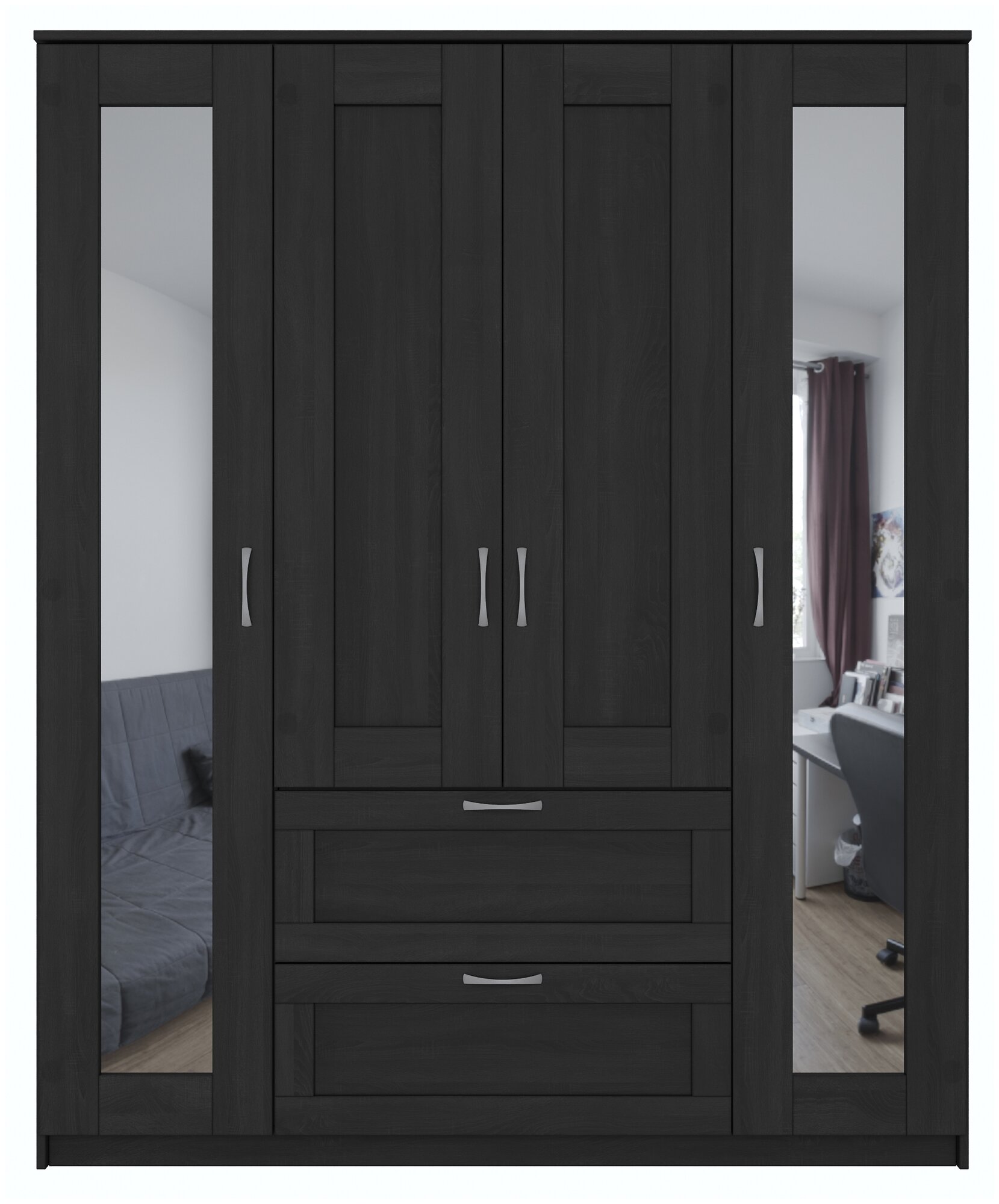 Сириус шкаф комбинированный "4 двери и 2 ящика Дуб Венге RU (с 2 зеркалами)" - фотография № 2