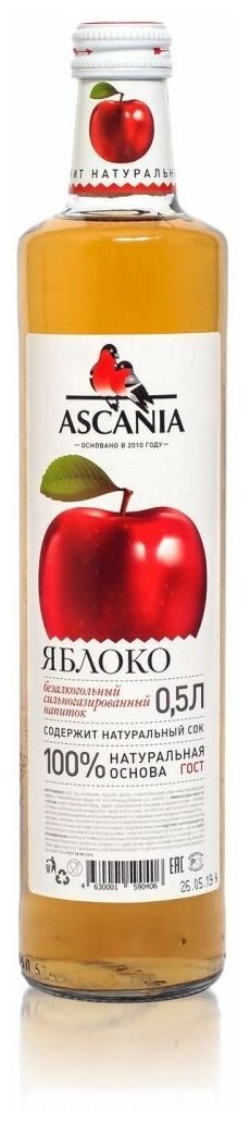 Газированный натуральный лимонад Ascania (Аскания) Яблоко 0.5 л. стекло упаковка 12 штук - фотография № 4