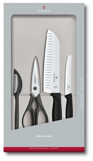 Набор ножей кухон. Victorinox Swiss Classic Kitchen (6.7133.4G) компл:4шт черный подар. коробка