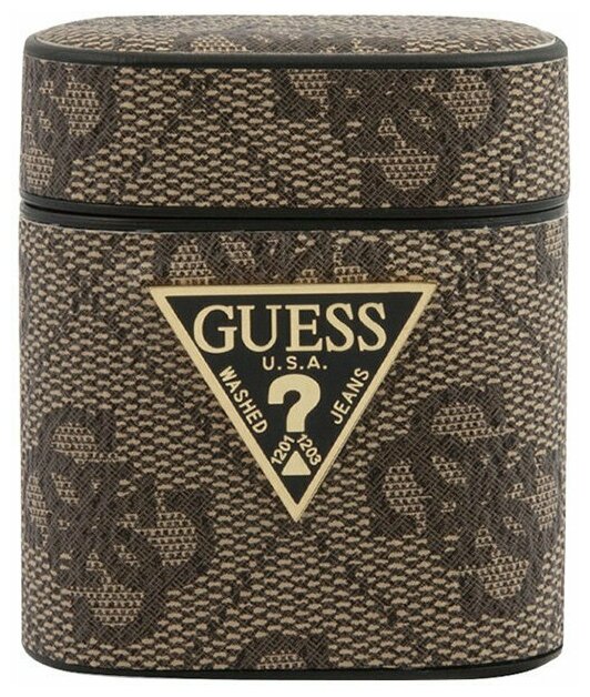 Чехол Guess 4G PU leather case with metal logo для Airpods 1/2, коричневый