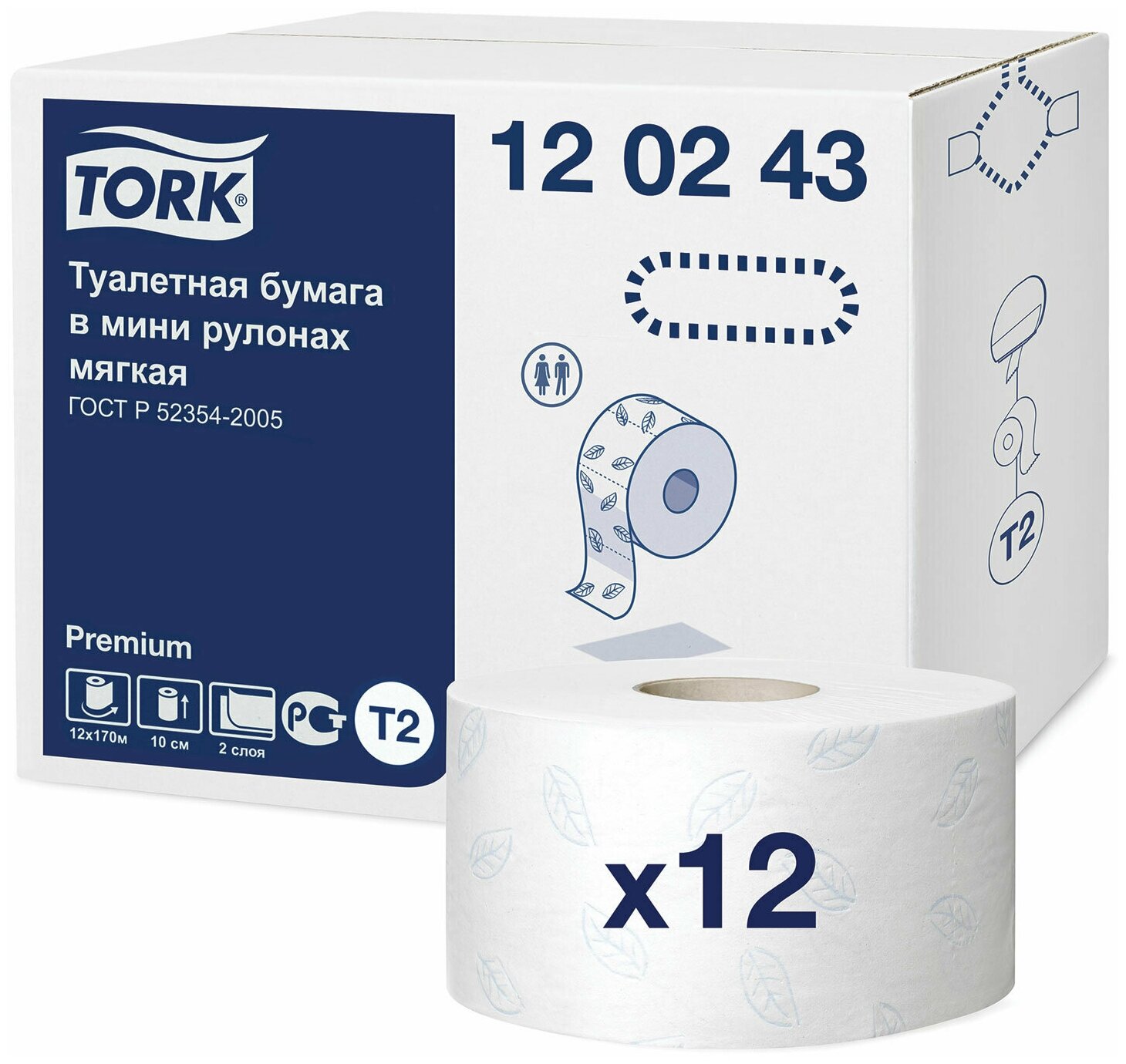 Туалетная бумага TORK Premium 120243 12 рул. 1214 лист., белый, без запаха