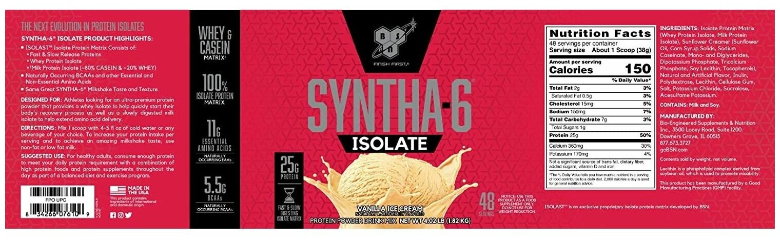 Протеин BSN Syntha-6 Isolate, порошок, 1.82кг, шоколадный молочный коктейль [bsn77] - фото №11