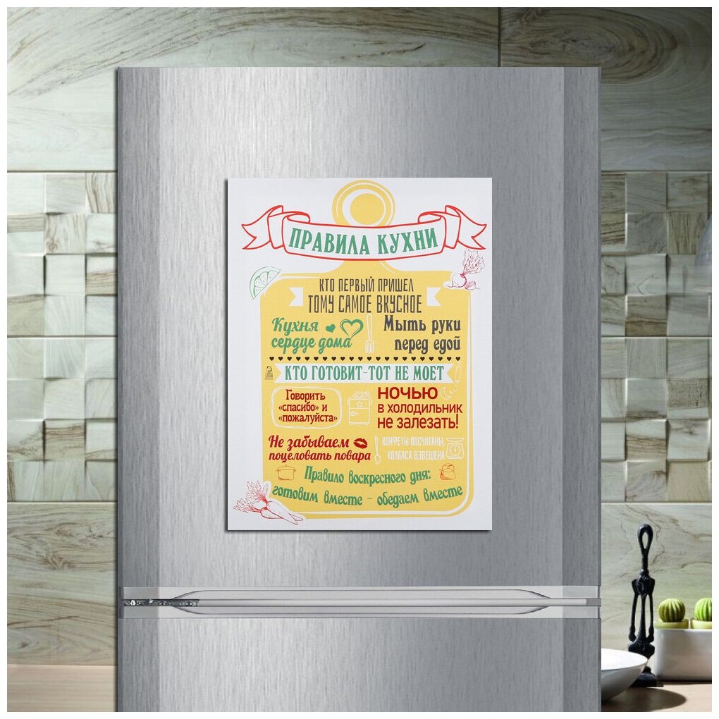 Магнит табличка на холодильник (20 см х 15 см) Правила кухни Сувенирный магнит Подарок для семьи Декор интерьера №12