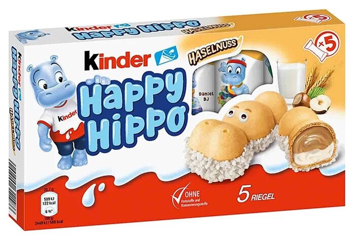 Шоколадно-молочное печенье Kinder Happy Hippo Hazelnut / Киндер Хеппи Хиппо с Фундуком 103,5 г. (Германия) - фотография № 2