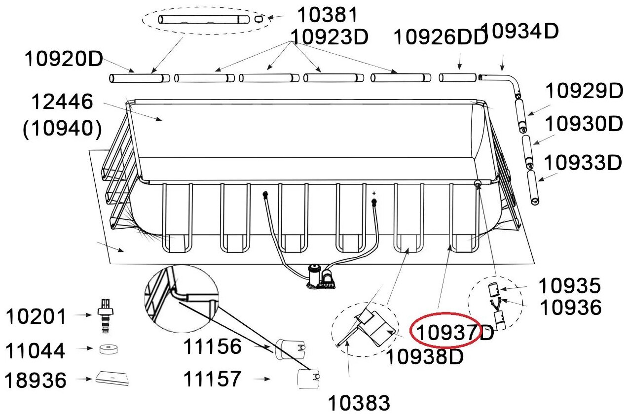 10937А Опорная U-балка для каркасных бассейнов Rectangular Ultra Frame